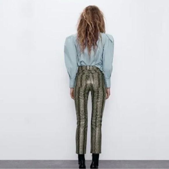 Zara Snakeskin Faux Leather Pants Size Small - Picture 3 of 7